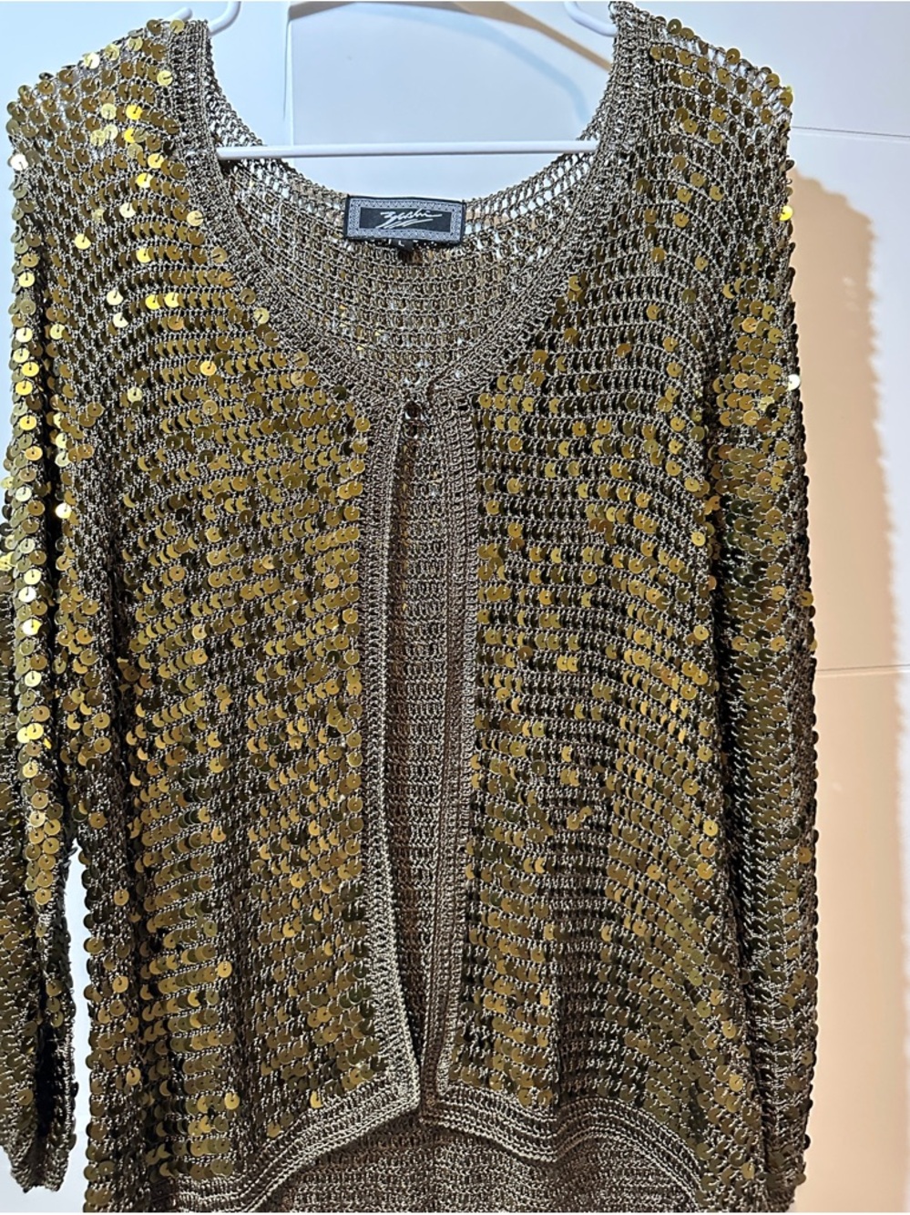 ❌SOLD❌ Sequin Open-Front Knit Jacket - Gold&Olive green